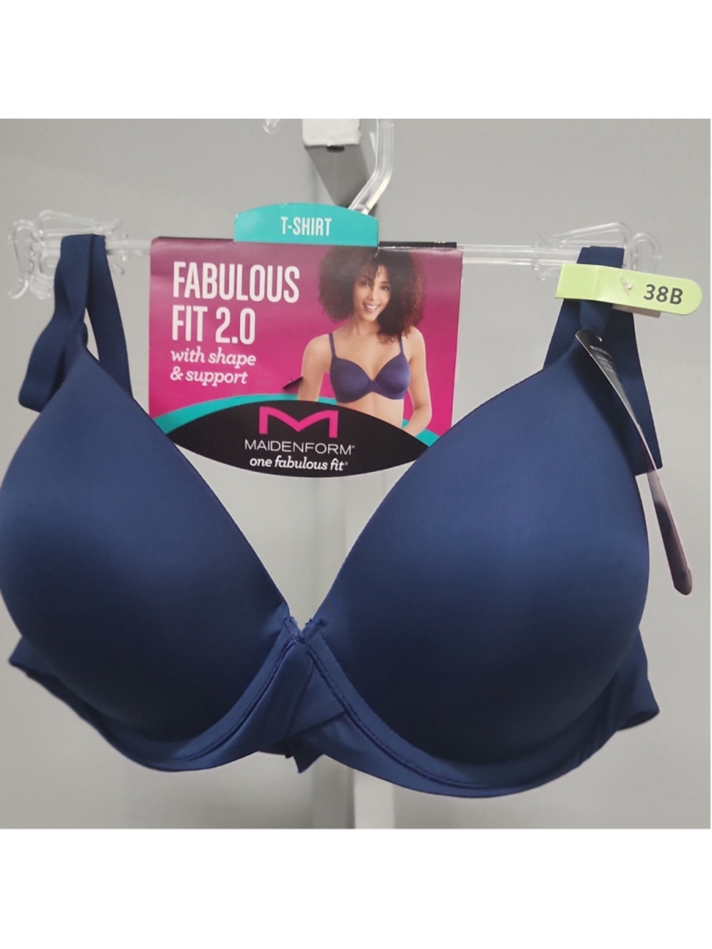 Maidenform Fabulous Fit 2.0 T-Shirt Bra 38B Navy Blue Solid Women